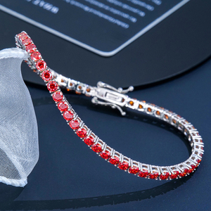 Factory Wholesale Women Luxury <b>Red</b> Garnet VVS Moissanite Tennis <b>Bracelet</b> Claw Setting 925 Sterling Silver Iced Out Fine Jewelry - Product Image 1