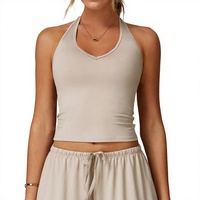 Débardeur de yoga personnalisable en viscose/polyester brossé sans coutures, anti-plis, col en V, bretelles spaghetti, coupe ajustée pour le sport