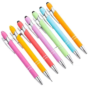 도매 프로모션 사용자 정의 로고 소프트 스타일러스 귀여운 핑크 멀티 컬러 볼 포인트 펜 금속 펜 볼펜