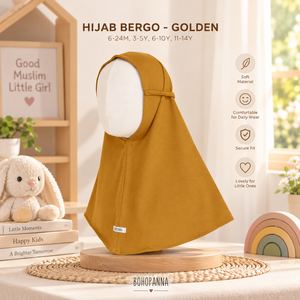 Hijab BOHOPANNA Golden Bergo pour filles, couleur unie, tenue modeste quotidienne, tissu en coton, toutes saisons, 6-24 mois, 3-5 ans, 6-10 ans, 11-14 ans - Product Image 3