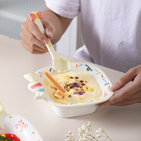 Bol d'anniversaire en céramique JM mignon pour enfants, usage domestique, compatible micro-ondes, pour desserts, yaourts, flocons d'avoine, collations et riz, logo personnalisé