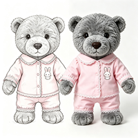 Peluche Ours Gris Moelleux avec Tenue de Nuit en Dentelle Délicate et Motif Lapin Mignon, Compagnon de Sommeil