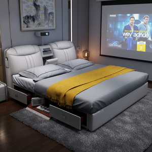 Letto Moderno in Tessuto e Pelle con Massaggio, Contenitore, Arredamento per Casa, Letto Matrimoniale con 2 Cassetti Multifunzionale per Camera da Letto e Hotel - Product Image 2