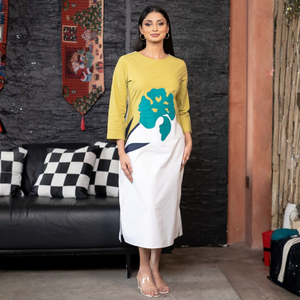 Vestido de Algodón con Apliques Florales, Estilo Chic y Elegante, Colorblock, Venta al Por Mayor, Casual - Product Image 3