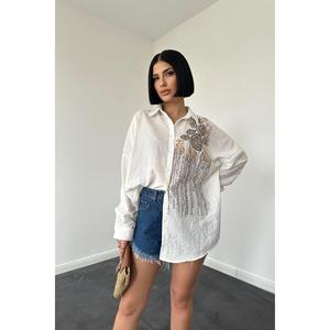 Blusa y Camisa Bordada con Lentejuelas Color Blanco Hueso para Mujer, Talla Única, al por Mayor - Product Image 3