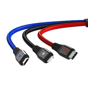 Konfulon дорожный удобный кабель для зарядки три в одном 2,4 А со светодиодной индикаторной лампой micro Type-C и подсветкой por для смартфонов