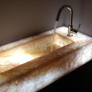 Newstarホテルバスルームカウンタートップオニキスシングルシンクナチュラルホワイトオニキスシンクカスタムバスルームオニキス洗面台 - Product Image 6