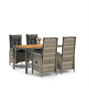 Ensemble de salle à manger de jardin en rotin gris avec accoudoirs réglables, 4 places, mobilier d'extérieur au design contemporain - Product Image 1