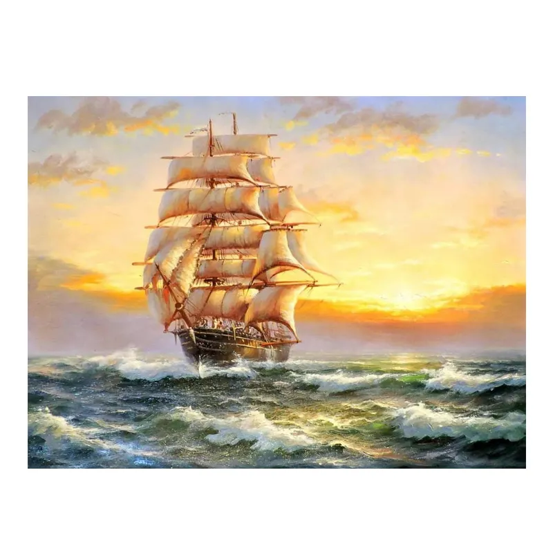 La pintura de diamantes 5d más vendida, un velero en el mar, pintura de bordado de diamantes de cristal Diy, arte de pared decorativo