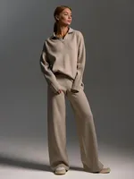 Ensemble Hiver 2 Pièces Blubelle pour Femme – Pull Doux Col Roulé et Pantalon Large Tricoté Épais, Style Décontracté et Solide