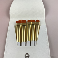 3 buah kuas Perona mata dan kuas eyeliner datar dan tipis dengan tas Pu putih set kuas rias 5 buah