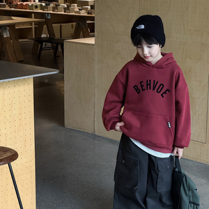 Haut pour bébé garçon, style coréen, doublé polaire, en coton, avec impression de lettres, nouvelle collection hiver 2025, passe-partout - Product Image 1