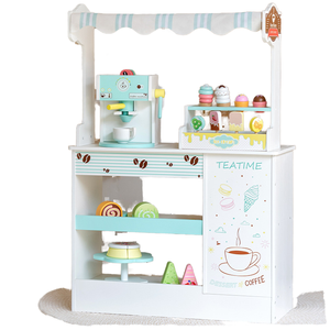 子供用木製キッチンセット プレイハウス シミュレーション コーヒーメーカーとアイスクリーム屋台ボックス付き 子供の遊び時間に - Product Image 1