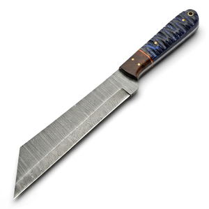 Couteau de cuisine artisanal en acier Damas avec manche en résine bleue texturée - Product Image 1