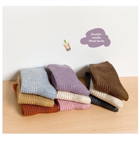 Calcetines de lana de doble aguja al por mayor para niños, calcetines de cachemira acanalados de color puro INS para niños y niñas - Product Image 6