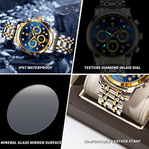 Montre de luxe BINBOND Six Hands pour homme, montre à quartz, bracelet en acier inoxydable, cadran à aiguilles lumineuses, 42 mm, résistante à l'eau 30 m - Product Image 6