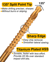 Forets hélicoïdaux à dents de scie en titane HSS, ensemble de forets à scie multi-usages 135 °   Pointe de fendage pour bois et PVC mince