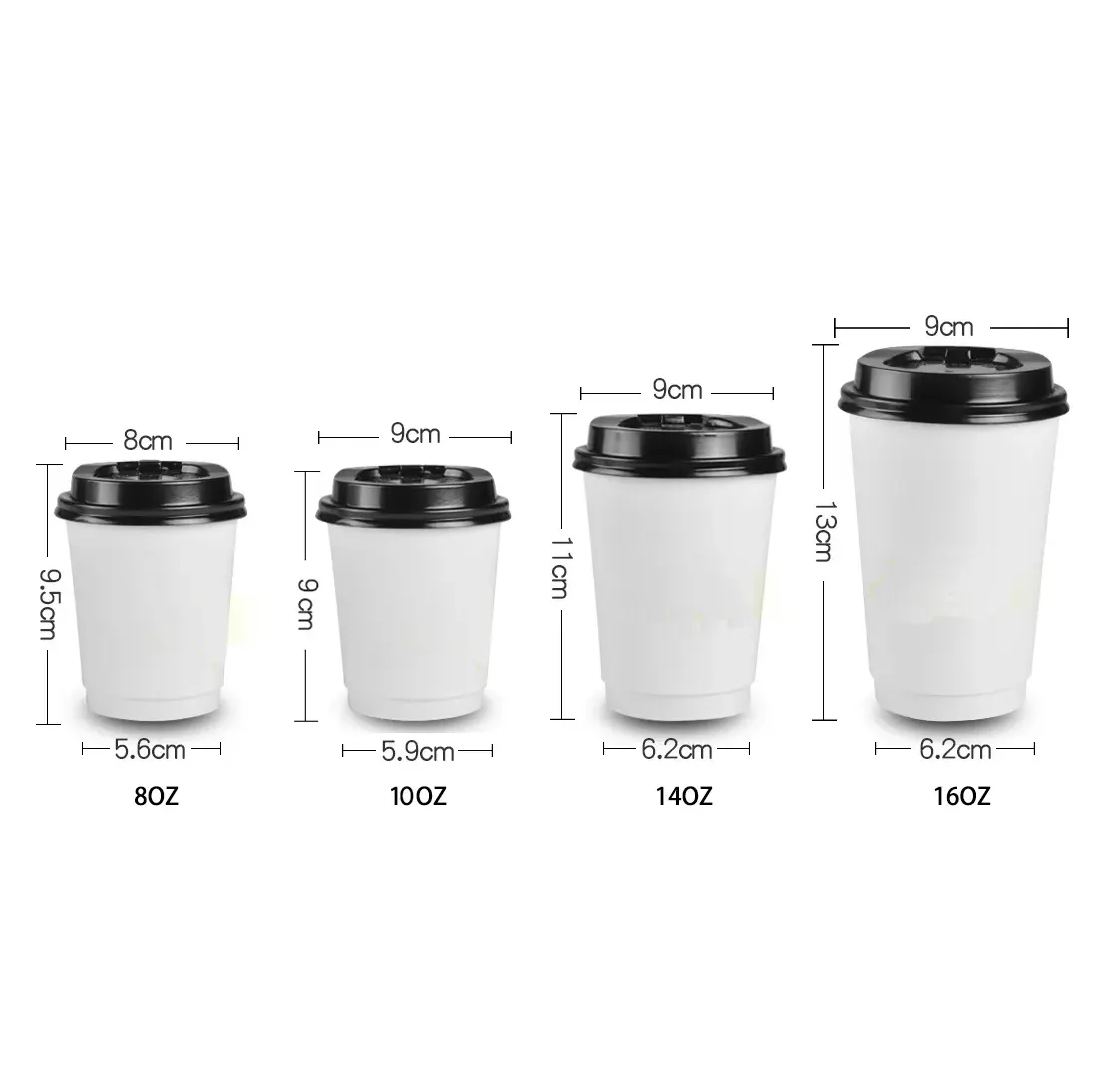 8 Unzen Takeaway White Double Wall Pappbecher Individuell bedruckte Einweg-Kaffee papier becher