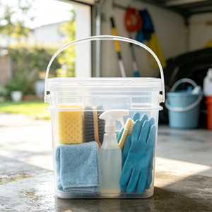 Seau carré en plastique transparent réutilisable multi-usage avec poignée et couvercle hermétique pour kits de nettoyage de garage - Product Image 1