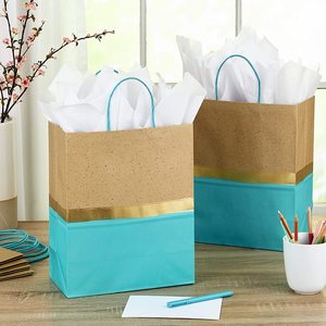Sacs cadeaux turquoise, grand format, en papier kraft, pour anniversaires, Pâques, mariages, fête des mères, vêtements pour bébés, impression offset ZHEJIANG - Product Image 3