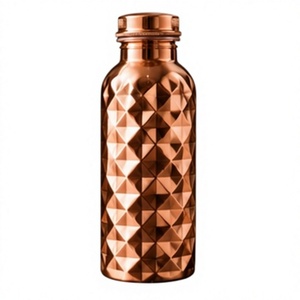 Handcrafted Hammered Copper <b>Water</b> <b>Bottle</b> with Lid Diamond Pattern Portable <b>Metal</b> Flask for Outdoor - Product Image 1