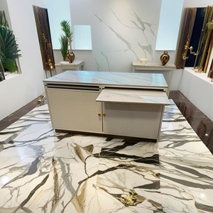 Moderno Mueble Blanco con Base de Metal Dorado, Marco de Madera y Cubierta de Piedra Sinterizada, Elegante KIKA K70 #   Mesa de Centro con Almacenamiento, Muebles para el Hogar - Product Image 1