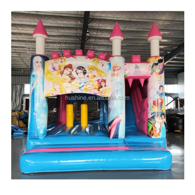 Ticari en-14960 açık çocuklar şişme sıçrama ev fedai süveter kız prenses combo ile slayt bouncy şişme şato