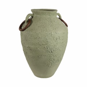 Vaso da terra moderno in ceramica verde con anelli in legno per l'arredamento del soggiorno - Product Image 2