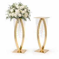Support floral en métal doré avec rideau de perles, design simple et moderne, pour décoration de fête, anniversaire, mariage
