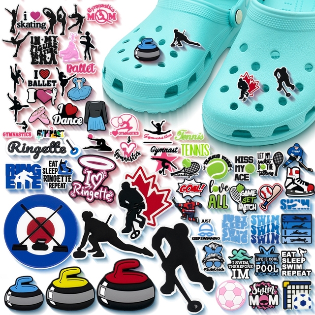 Custom Pvc Curling Ringette Basketball Dancer Ice Hockey Clog Charms Tennis Shoe Charms Designer Ballet Shoes Charm