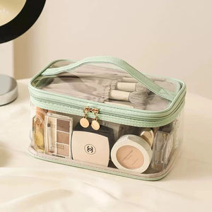 Sac de maquillage transparent en gros, organiseur de cosmétiques rose, sac de voyage étanche en PVC, sacs de maquillage personnalisables avec logo - Product Image 4