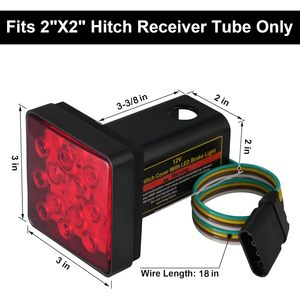 CZC AUTO <b>Red</b> Lens Trailer Hitch Cover 12 <b>LED</b> Brake <b>Light</b> 2 Inch Receiver Fit - Product Image 4