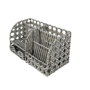 Creative rattan-style woven pen holder for desktop organization; compartmentalized office stationery <b>drawer</b> desktop <b>storage</b> <b>box</b> - Product Image 2