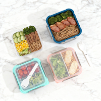 Vente en gros de boîte à salade carrée scellée de grande capacité à deux niveaux avec couvercle en plastique écologique de 1,45 L pour les pique-niques en plein air et les déjeuners