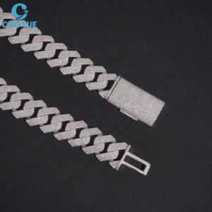 Cadena Cubana de Moissanita de 20MM con Micro Pavé de 4 Filas, Estilo Hip Hop, Chapada en Rodio, Plata 925, Joyería de Moda con Diamantes Completos - Product Image 3