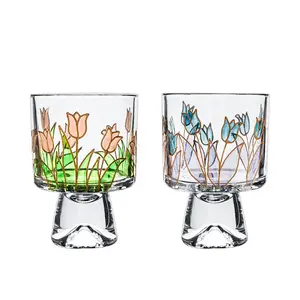 Three-dimensional painted handle cup high value transparent creative water cup tulip crystal glass cup