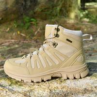 Bottes tactiques montantes pour hommes, respirantes, à fermeture éclair, en cuir synthétique, style désert marron - Vente en gros transfrontalière