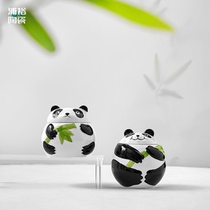 Boîte à thé en céramique Panda, ronde, taille M, avec couvercle, pot de rangement de style chinois pour le thé, pot hermétique résistant à l'humidité - Product Image 2