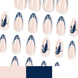 <span class=keywords><strong>Uñas</strong></span> Postizas Color Almendra con Puntas Francesas <span class=keywords><strong>Azul</strong></span> <span class=keywords><strong>Marino</strong></span> con Puntos, <span class=keywords><strong>Uñas</strong></span> Postizas Reutilizables Brillantes para Manicura de Fiesta 4614 - Product Image 4