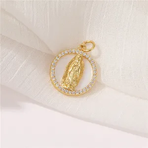 Brass 14K Gold Religious Catholic Pendant Charms Jesus Necklace 3 Tone Virgen De Guadalupe Virgin Mary Jewelry Making Charms