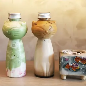 niedliche katzenform-wasserflaschen für milch tee kaffee saft tragbare trinkflasche transparente trinkflasche für saftgetränke
