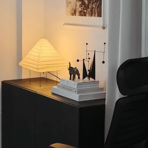 Lampe de sol en papier japonais Akari, 5x bandes de papier de coton beige, bandes de bambou, lumière LED, salon, chambre à coucher, décoration de la maison - Product Image 3
