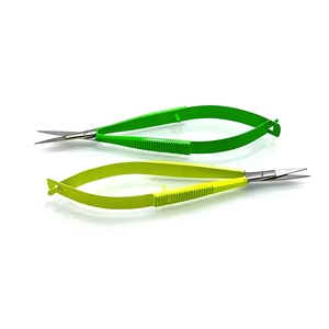 Wholesale Powder Coated Curved Spring Scissors Neon Green Yellow Stainless Steel Professional Eyelash <b>Extension</b> Eyebrow Scissor - Product Image 4