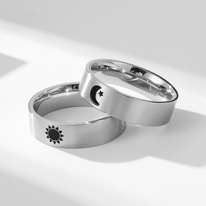 Star And Moon Couple <b>Rings</b> Unisex <b>Titanium</b> Steel Wedding Jewelry Daily Wear - Product Image 1
