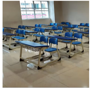 Bureaux d'école doubles éducatifs robustes chaises en bois et en métal à hauteur réglable pour divers groupes d'âge écoles inde - Product Image 4