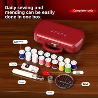 Boîte à couture rectangulaire portable multifonctionnelle créative rouge, 21 pièces, 51 pièces, organiseur d'aiguilles et de fils pour étudiants en dortoir