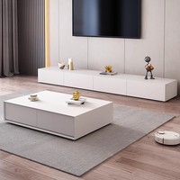 Table basse moderne et simple, combinaison pour petit appartement, meuble TV en bois massif blanc laqué