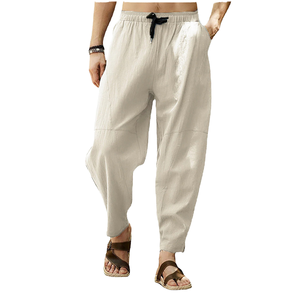 Customized Plus Size Men's Lightweight Mid Waist Vintage Breathable Casual Loose Work Lounge Wide Leg <b>Elastic</b> Harem Pants - Product Image 1