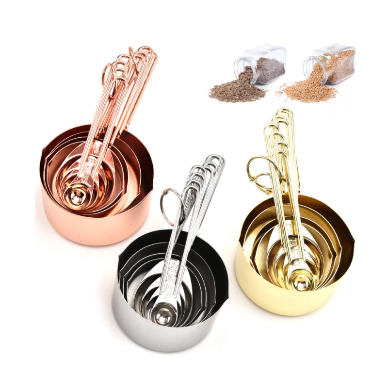 Bulk small smidgen metal stainless steel solid scoop hanging brass copper rose gold round narrow measuring cups and spoons