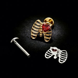 Bijou de piercing corporel en titane en forme de cœur avec CZ rouge, labret à filetage interne, pour lèvre, oreille, hélix, tragus, cadeau de Saint-Valentin - Product Image 4